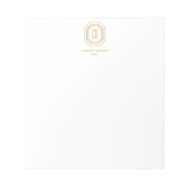 Vintage Art Deco Monogram Gold/White Notepad (Front)