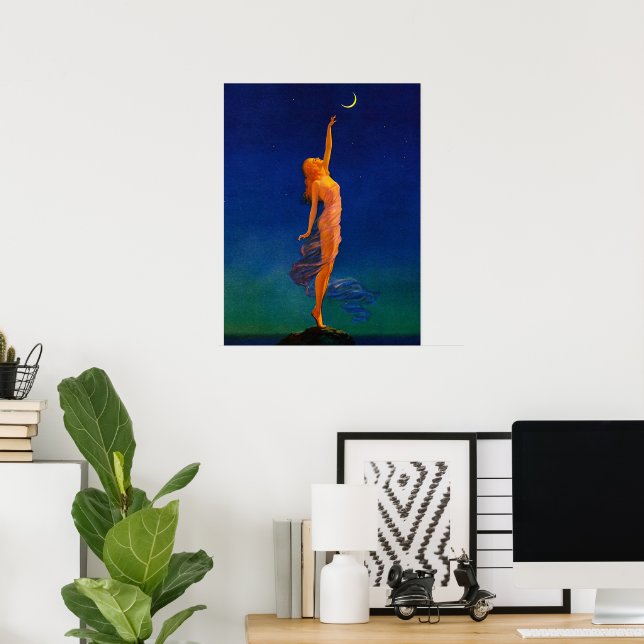 Vintage Art Deco Moon Goddess Celestial Art Poster (Home Office)