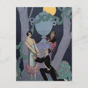 Vintage Art Deco Moonlight Love Triangle Post Card