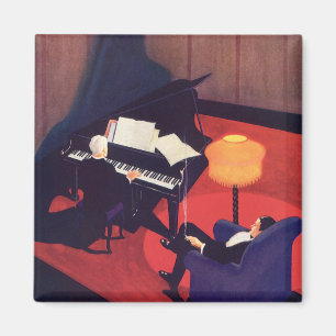 Vintage Art Deco Music Lounge Piano Player Pianist Magnet