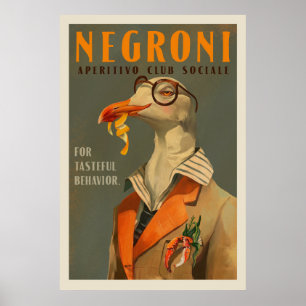 Vintage Art Deco Negroni Seagull Cocktail Bar Art Poster