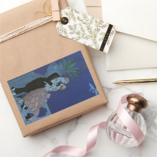 Vintage Art Deco Newlyweds, Oui by George Barbier Rectangular Sticker