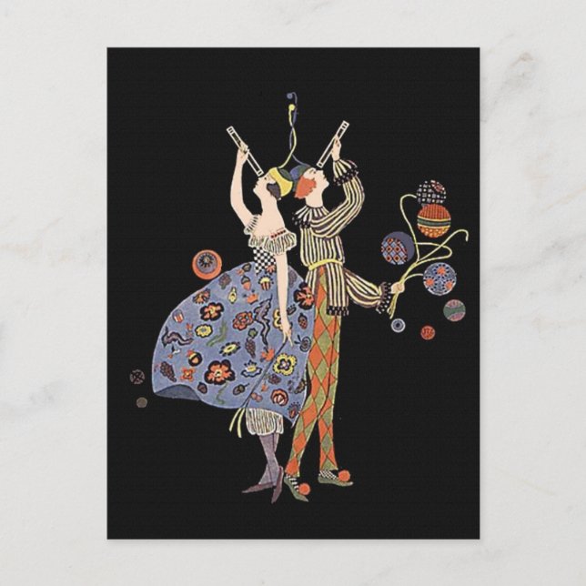Vintage Art Deco Party Goers Celebration Postcard (Front)
