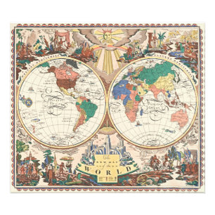 Vintage Art Deco Pictorial World Map Fine Art Photo Print
