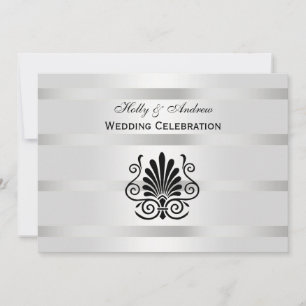 Vintage Art Deco Plume Black White H Wedding Invitation