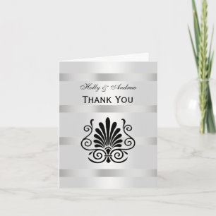 Vintage Art Deco Plume Black White V Thank You Card