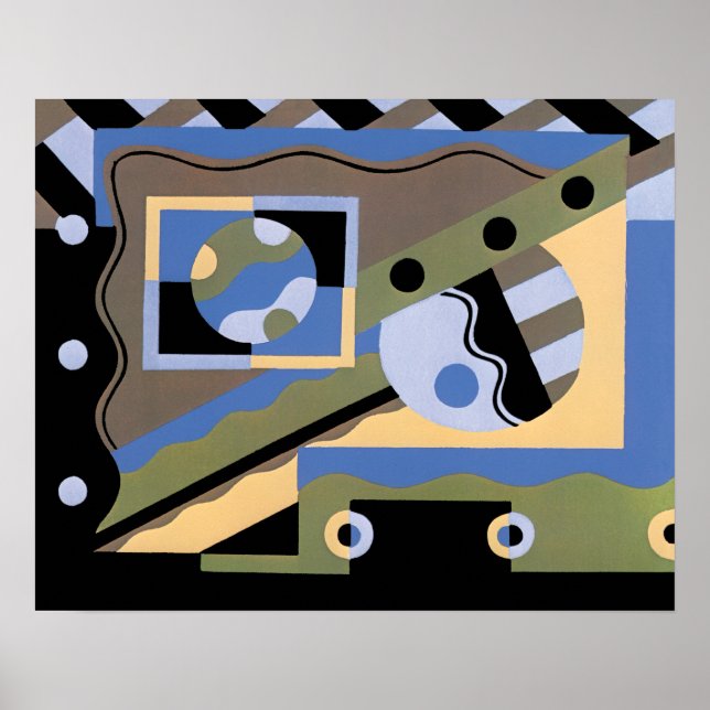Vintage Art Deco Pochoir Jazz Cubism Pattern Poster (Front)