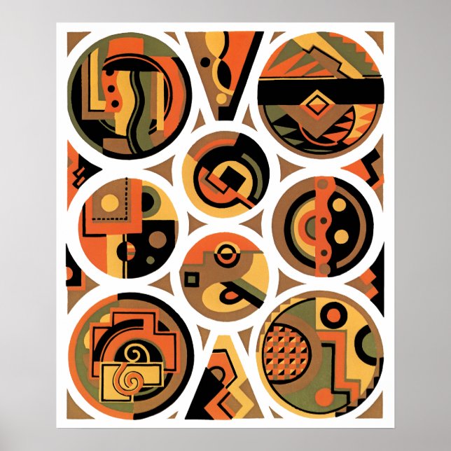 Vintage Art Deco Pochoir Jazz Geometric Circles Poster (Front)