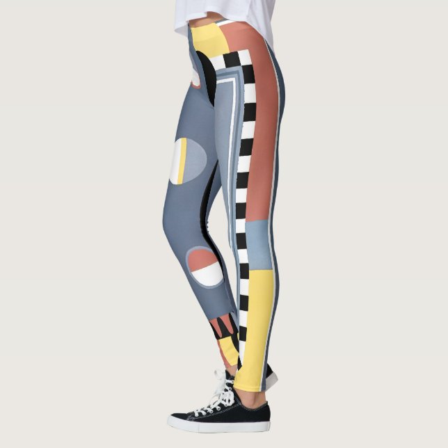 Vintage Art Deco Pochoir Jazz Geometric Patterns Leggings (Left)