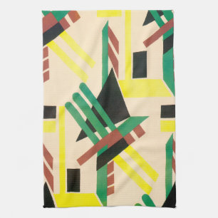 Vintage Art Deco Pochoir Jazz Geometric Shapes Tea Towel