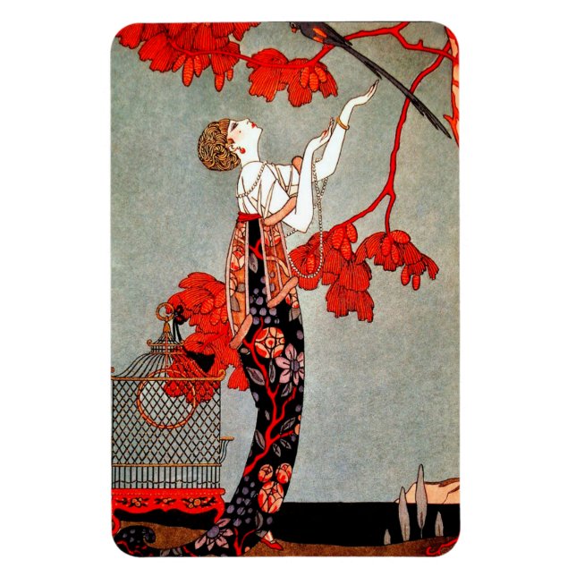 Vintage Art Deco Red Flowers Magnet (Vertical)
