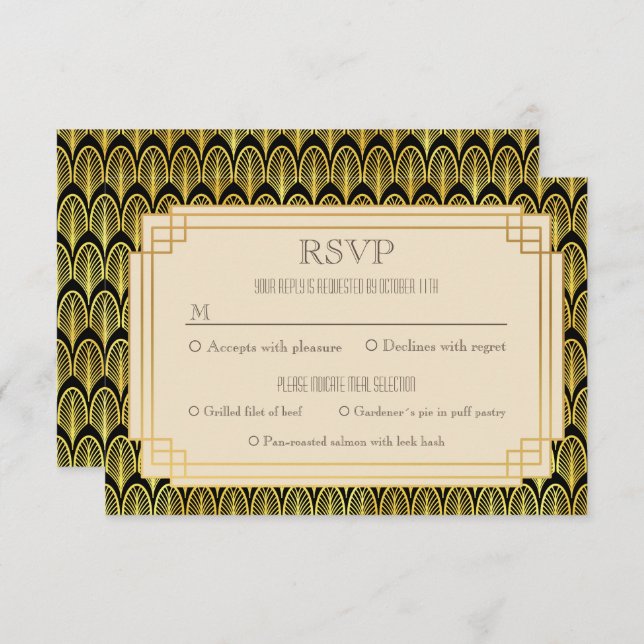 Vintage Art deco rsvp Invitation (Front/Back)