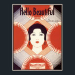 Vintage Art Deco Sheet Music Hello Beautiful Poster<br><div class="desc">Art deco retro design from the Jazz Age of flappers and speakeasies.  Beautiful girl on a background of retro circles on shades of red,  grey,  cream and black. From sheet music by composer Walter Donaldson. Antique musical art for your walls.</div>