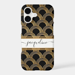 Vintage Art Deco Shell Pattern Gold and Black