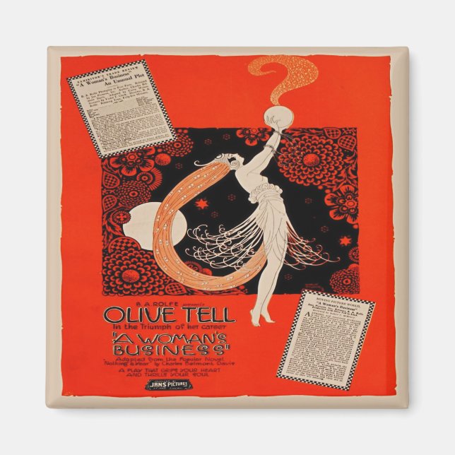 Vintage Art Deco Silent Film Advert Fridge Magnet (Front)