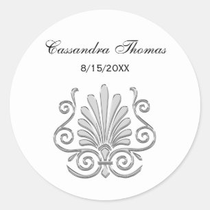 Vintage Art Deco Silver Plume Arabesque Classic Round Sticker