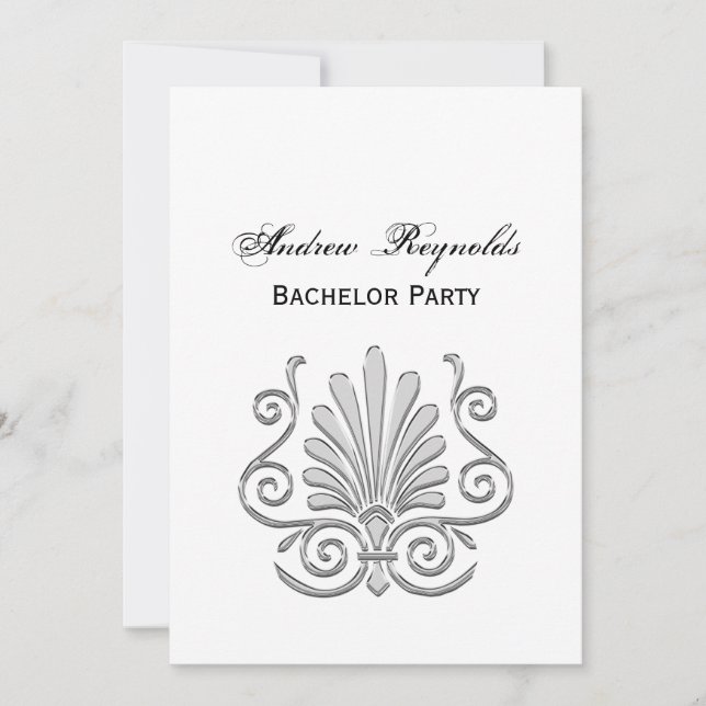 Vintage Art Deco Silver Plume Arabesque Invitation (Front)