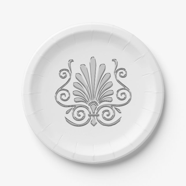 Vintage Art Deco Silver Plume Arabesque Paper Plate (Front)