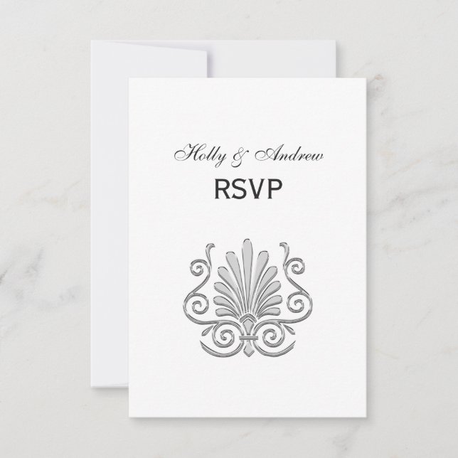 Vintage Art Deco Silver Plume Arabesque RSVP Card (Front)