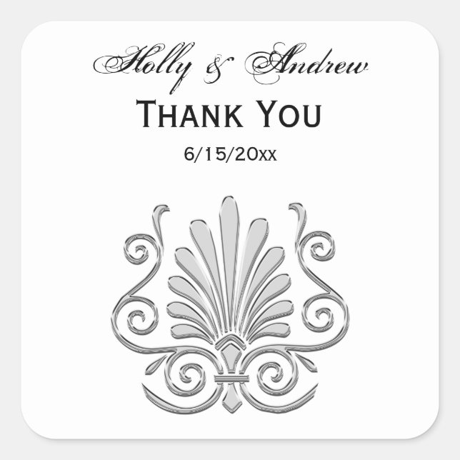 Vintage Art Deco Silver Plume Arabesque Square Sticker (Front)