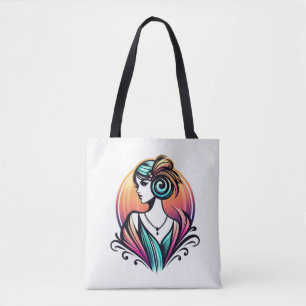 Vintage Art Deco Siren: Vibrant Flapper Elegance Tote Bag
