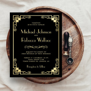 Vintage Art Deco Style Budget Wedding Invitation