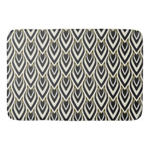 Vintage Art Deco Teardrop Black, Gold, White Tiled Bath Mat
