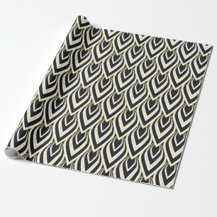 Vintage Art Deco Teardrop Black, Gold, White Tiled Wrapping Paper