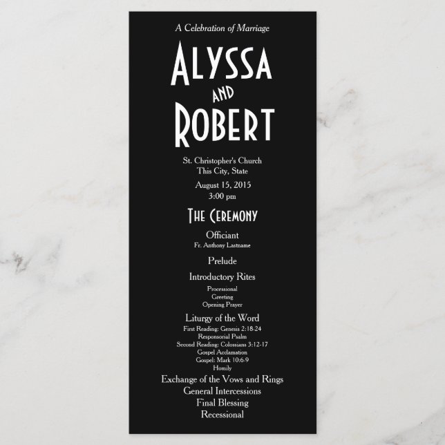 Vintage Art Deco Text Wedding Program Programme (Front)