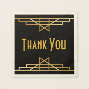 Vintage Art Deco Thank You Black & Gold Gatsby Napkin
