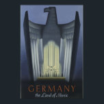 Vintage Art Deco travel Germany Eagle  Poster<br><div class="desc">Vintage Art Deco travel Germany poster,  shows an eagle in the background has the logo "Germany the Land of Music".</div>