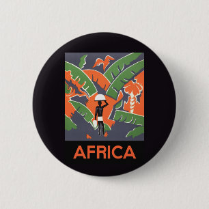 Vintage Art Deco Travel, Native in African Jungle 6 Cm Round Badge