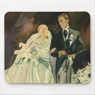 Vintage Art Deco Wedding Bride and Groom Newlyweds Mouse Pad