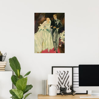 Vintage Art Deco Wedding Bride and Groom Newlyweds Poster