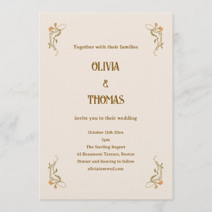 Vintage Art Deco Wedding Elegant Minimalist Invitation