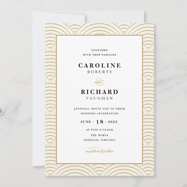 Vintage Art Deco Wedding Invitation Ivory Gold (Front)