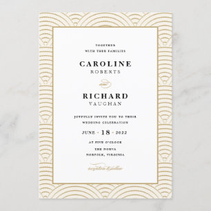 Vintage Art Deco Wedding Invitation Ivory Gold