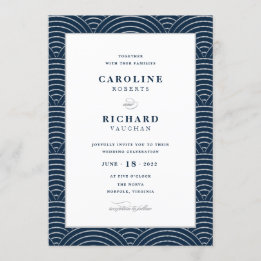 Vintage Art Deco Wedding Invitation Navy Blue