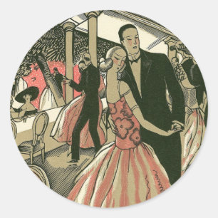 Vintage Art Deco Wedding, Newlyweds First Dance Classic Round Sticker