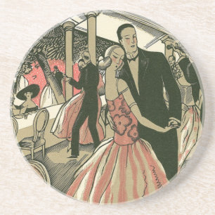 Vintage Art Deco Wedding, Newlyweds First Dance Coaster