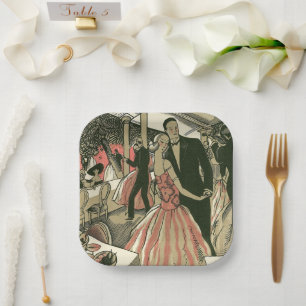 Vintage Art Deco Wedding, Newlyweds First Dance Paper Plate