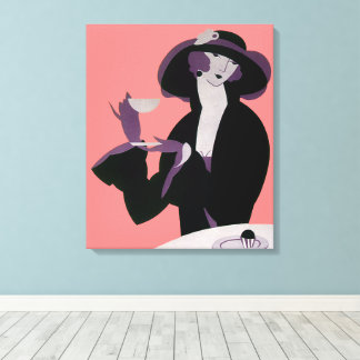 Vintage Art Deco Woman, Afternoon Tea and Cupcake Canvas Print