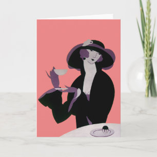 Vintage Art Deco Woman, Afternoon Tea and Cupcake Card