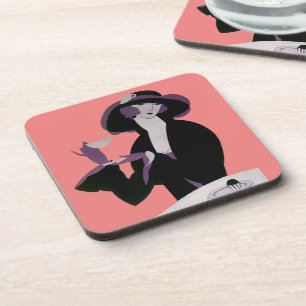 Vintage Art Deco Woman, Afternoon Tea and Cupcake Coaster