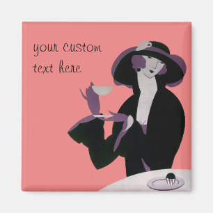 Vintage Art Deco Woman, Afternoon Tea and Cupcake Magnet