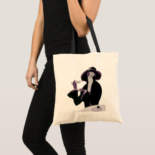 Vintage Art Deco Woman, Afternoon Tea and Cupcake Tote Bag