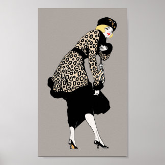 Vintage Art Deco Woman in Leopard Print Jacket
