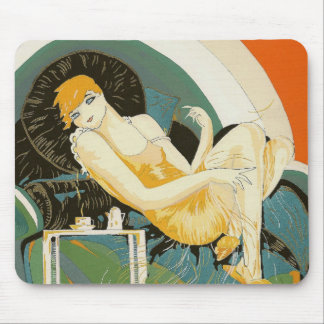 Vintage Art Deco Woman Reclining on Couch, Chompre Mouse Pad