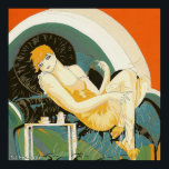 Vintage Art Deco Woman Reclining on Couch, Chompre Poster<br><div class="desc">Vintage illustration art deco daily life image featuring an elegant woman sitting and relaxing on a couch next to a table with a cup of coffee and a coffee pot. Reclining Woman by S. Chompre. "Femmes Modernes, 1926" by S. Chompré is a series of illustrations with contemporary women from the...</div>