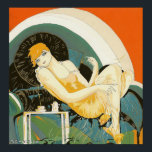 Vintage Art Deco Woman Reclining on Couch, Chompre Poster<br><div class="desc">Vintage illustration art deco daily life image featuring an elegant woman sitting and relaxing on a couch next to a table with a cup of coffee and a coffee pot. Reclining Woman by S. Chompre.</div>
